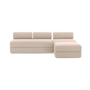 Canap&eacute; d'angle convertible 6 places en tissu beige