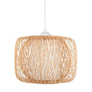 Suspension tambour en bambou et toile blanche