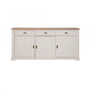 Enfilade 3 portes et trois tiroirs effet bois et blanc L200 cm