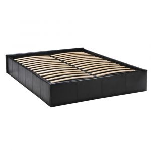 Lit coffre sommier inclus métal, cuir, bois noir 140x190 cm
