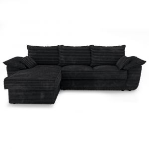Canap&eacute; d'angle gauche convertible velours c&ocirc;tel&eacute; XXL noir 257cm