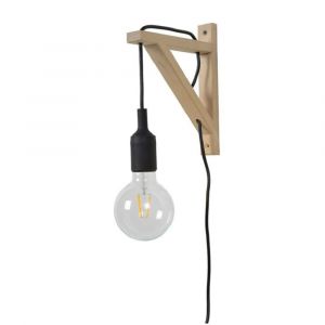 Applique murale &eacute;querre bois noire avec prise H22,5cm