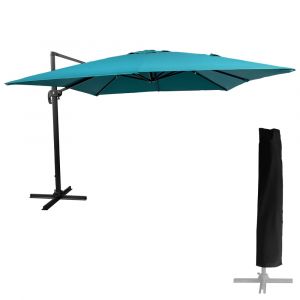Parasol d&eacute;port&eacute; carr&eacute; 3x3m aluminium toile bleu avec housse