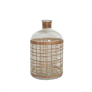 Bonbonne en verre et jonc tress&eacute;