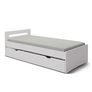 Pack lit gigogne avec matelas bois massif blanc 80x190 cm