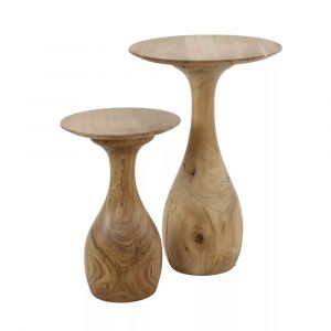 Set de tables d'appoint rondes en bois d'acacia naturel