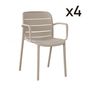 Lot de 4 chaises de jardin empilables en polypropylène beige