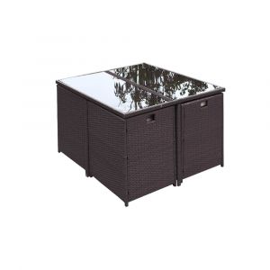 Salon de jardin encastrable Marron-Blanc 8 places