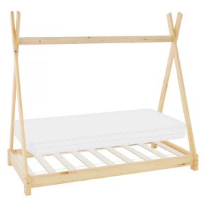 Lit tipi enfant 70x140 cm matelas et sommier inclus bois de pin beige