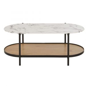 Table basse en verre trempé imprimé imitation marbre et métal noir L110