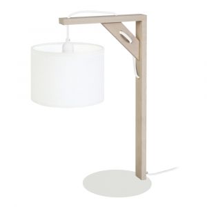 Lampe de table m&eacute;tal bois naturel abat-jour tissu &eacute;cru