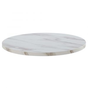 Plateau de table rond en m&eacute;lamin&eacute; 60 cm marbre blanc