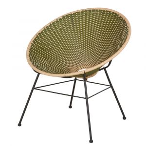 Fauteuil de jardin en acier noir et r&eacute;sine recycl&eacute;e tress&eacute;e kaki et beige