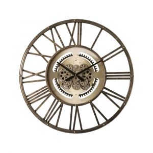 Horloge &agrave; m&eacute;canismes ajour&eacute;e m&eacute;tal cuivre 70cm