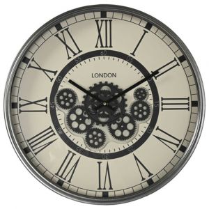 Horloge murale métal gris rouages 55x55x8cm