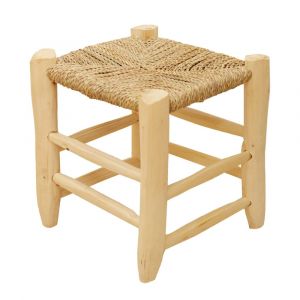 Tabouret Marocain bois de laurier -  Osier/Bois - 30 cm