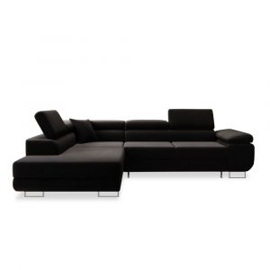 Canap&eacute; d'angle gauche convertible 6 places en velours noir