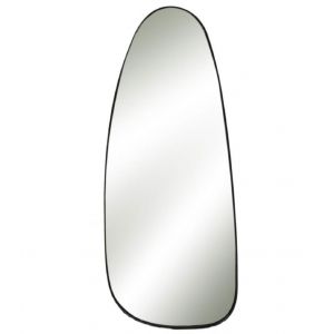 Grand miroir mural en m&eacute;tal noir forme galet H95cm
