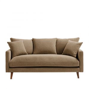 Canap&eacute; 3 places en tissu pieds bois fonc&eacute; - Caramel chin&eacute;