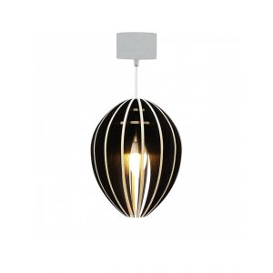 Lampe suspension bois et b&eacute;ton fr&ecirc;ne teint&eacute; noir cordon blanc
