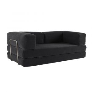 Canap&eacute; vintage convertible 3 places velours c&ocirc;tel&eacute; anthracite et