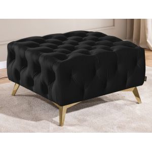 Repose-pieds Chesterfield en velours noir avec pieds dor&eacute;s