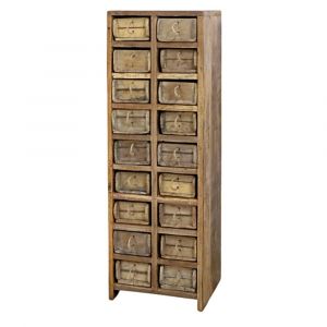 Commode 18 tiroirs en bois recycl&eacute; antique marron 39 x 34 x 122 cm