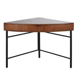 Bureau d'angle 1 tiroir en bois de manguier massif et m&eacute;tal noir