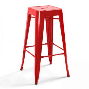 Tabouret de bar en m&eacute;tal brillant rouge