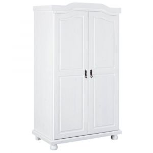 Armoire  2 portes + penderie bois massif vernis blanc