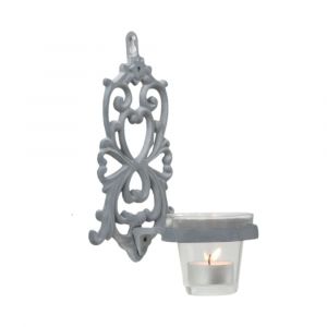 Photophore bougie Noël bougeoir mural fonte verre gris 19x13.5cm