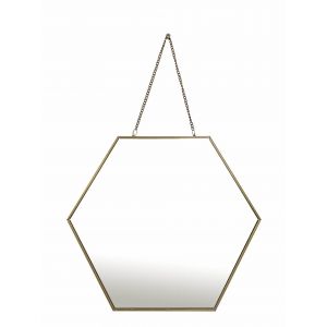 Miroir hexagonal avec cha&icirc;nette en m&eacute;tal dor&eacute; 30x26cm