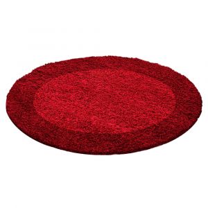 SHAGGY - Tapis &agrave; Bordures Rond - Rouge 120 x 120 cm
