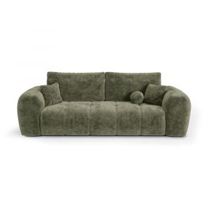 Canap&eacute; convertible avec coffre 4 places en velours gaufr&eacute; vert vintage