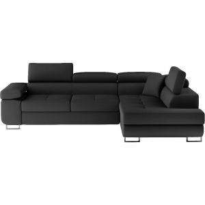 Canap&eacute; d'angle droit convertible simili cuir 5 places, noir