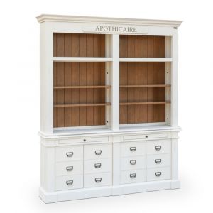 Bibioth&egrave;que apothicaire patine antiquaire satin&eacute;e blanc