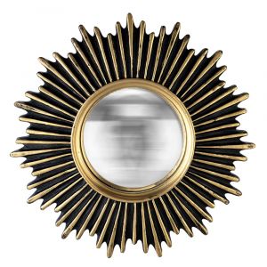 Miroir soleil convexe noir et dor&eacute; 20cm