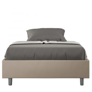 Lit coffre rembourr&eacute; 120x190 similicuir taupe