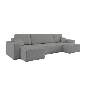 Canapé d'angle panoramique convertible 6 places tissu bouclette gris