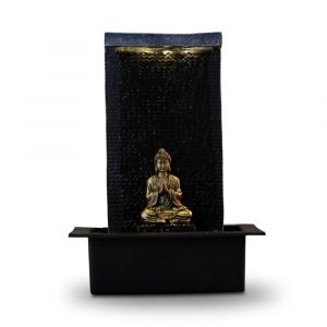 Fontaine Zen Mur d'eau et bouddha amovible en r&eacute;sine noir et dor&eacute;- H40