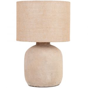 Lampe en c&eacute;ramique beige et abat-jour en jute
