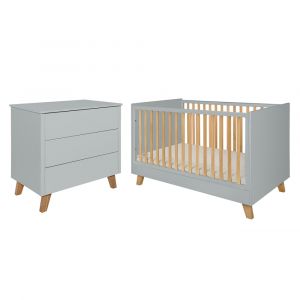 Chambre bébé : Duo - Lit évolutif 70x140 commode 3 tiroirs gris