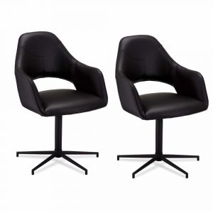 Lot de 2 chaises avec accoudoirs en simili noir