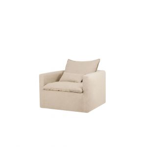 Fauteuil en coton et lin d&eacute;houssable beige 109x96cm