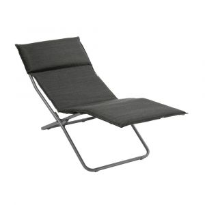 Bain de soleil matelass&eacute; pliant en acier gris L164xl63xH68