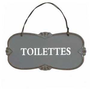Plaque de porte d&eacute;corative vintage de toilettes en m&eacute;tal gris 12x6cm