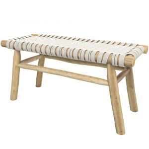 Banc 2 places 90 cm tress&eacute; en macram&eacute; et branche de teck