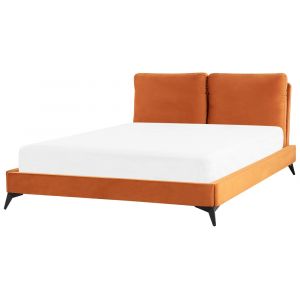 Lit double en tissu orange 160x200