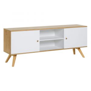 Buffet long bas 2 portes stratifi&eacute;s blanc
