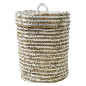 Panier de rangement en fibres naturelles avec rayures blanches  D.33cm